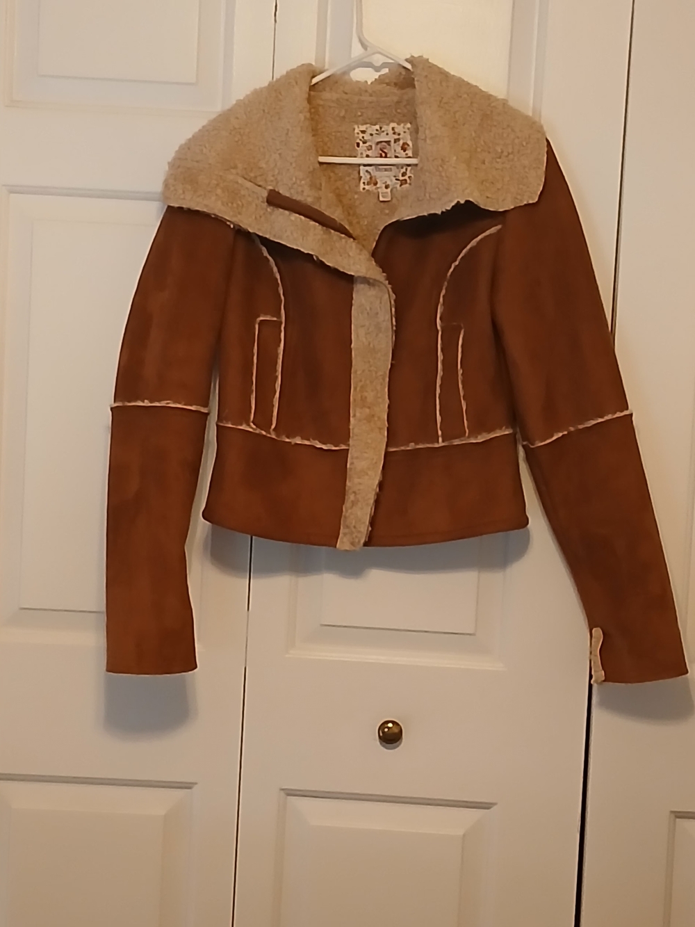 Decree Brown Faux Shearling Jacket with Cream Trim
